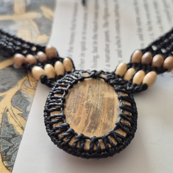 Macrame Thread Elephants Skin Jasper Pendant Gemstone Handmade Ethnic Necklace - Picture 5 of 8